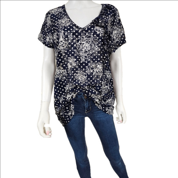 Eyeshadow V-Neck Short Sleeve Sheer With Floral Accent Size 17/19 - Picture 5 of 11